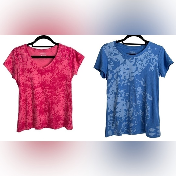 (2) Columbia Women's Abstract Print Active Tee- Pink/ Blue Size XS - Picture 1 of 10